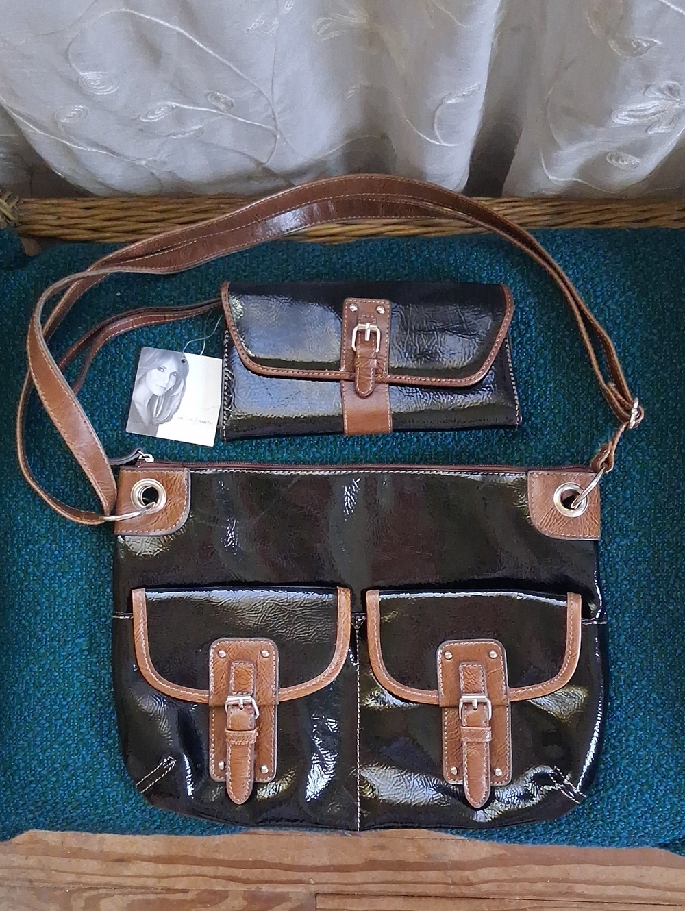 Vintage Black and Brown Shoulder Bag with Matching Wallet